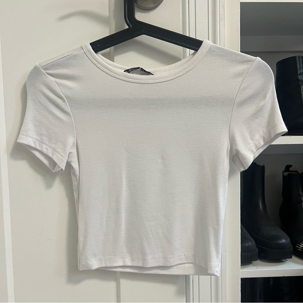 Zara white cropped t shirt semi sheer